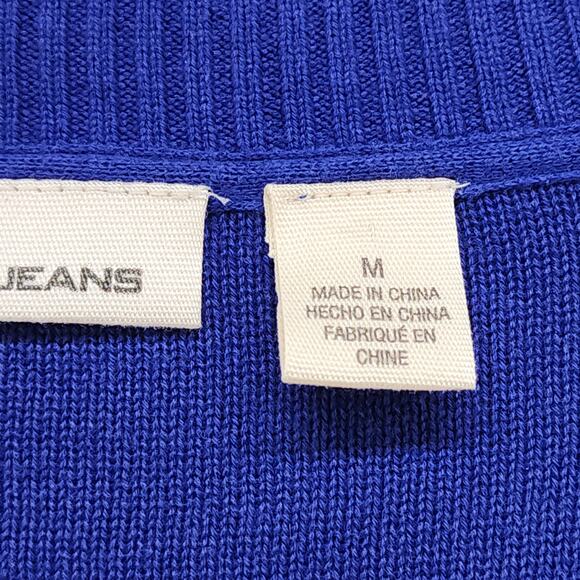 DKNY Sweater Womens M Blue 3 Button up Cardigan Embellished Detail Cotton Preppy - Picture 5 of 11